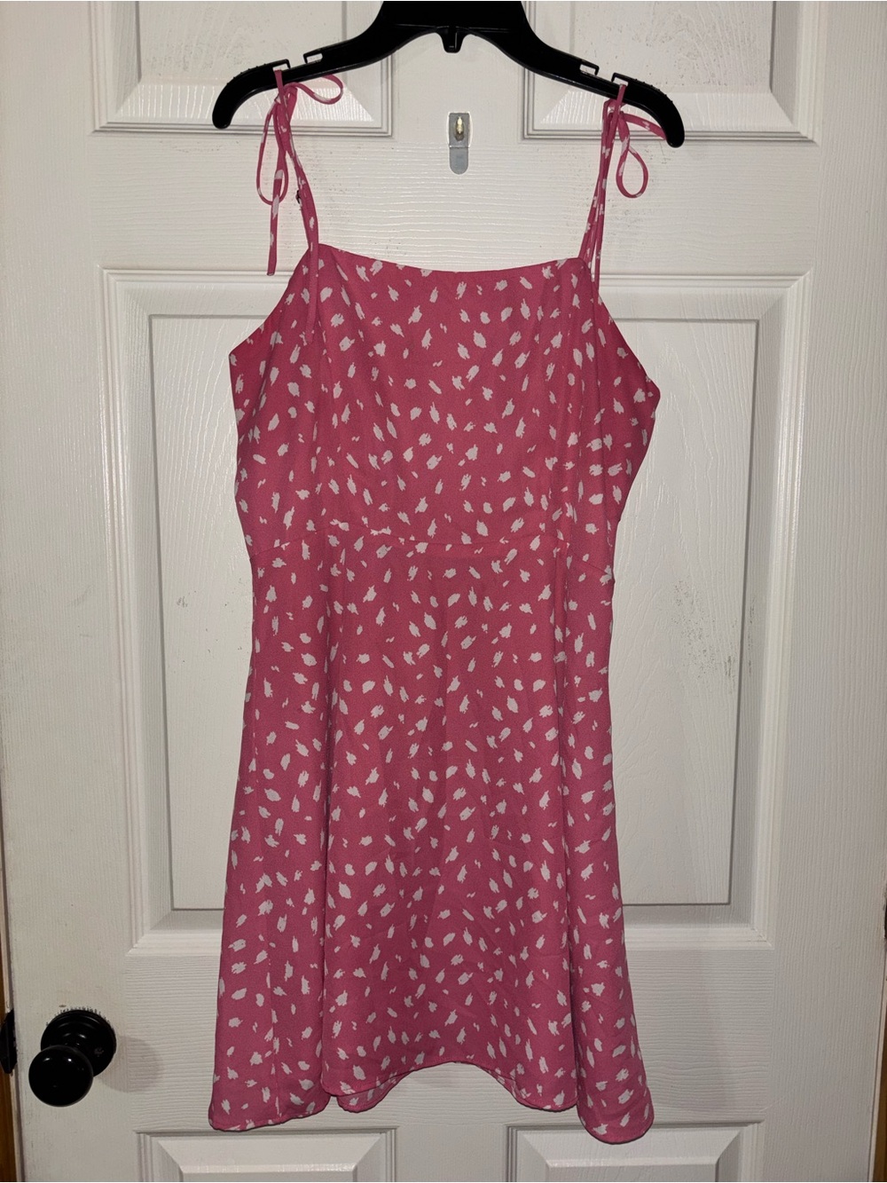 Pink Printed Tie-Strap Mini Dress